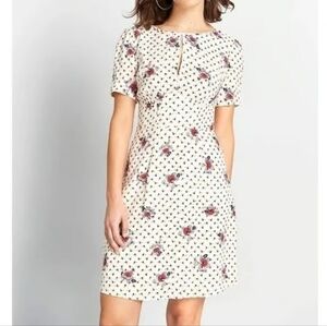 Modcloth White and Black Polka Dot Ruffled A-Line Dress